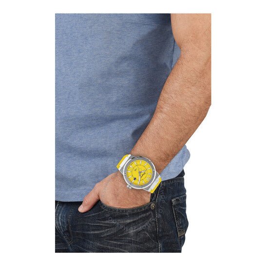 Salvatore Ferragamo F 80 Quartz Yellow Dial Yellow Rubber Strap Watch For Men Sfhy01222