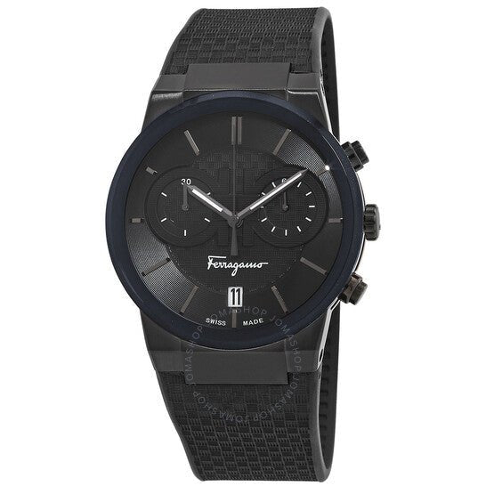 Salvatore Ferragamo Sapphire Chrono Black Dial Black Rubber Strap Watch For Men Sfme00621