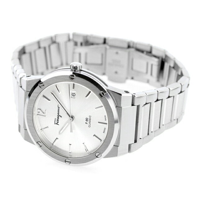 Salvatore Ferragamo F 80 Classic Silver Dial Silver Steel Strap Watch For Men Sfdt02223