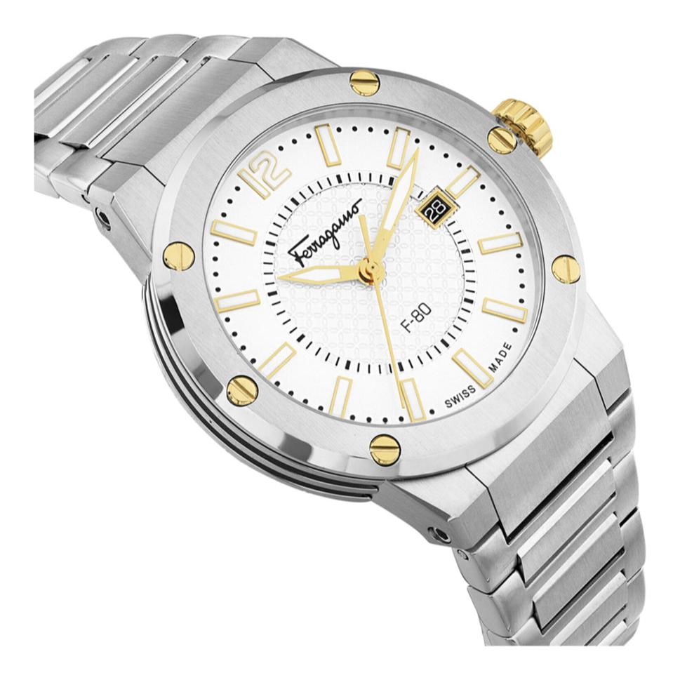 Salvatore Ferragamo F 80 Classic Silver Dial Silver Steel Strap Watch For Men Sfhy02922