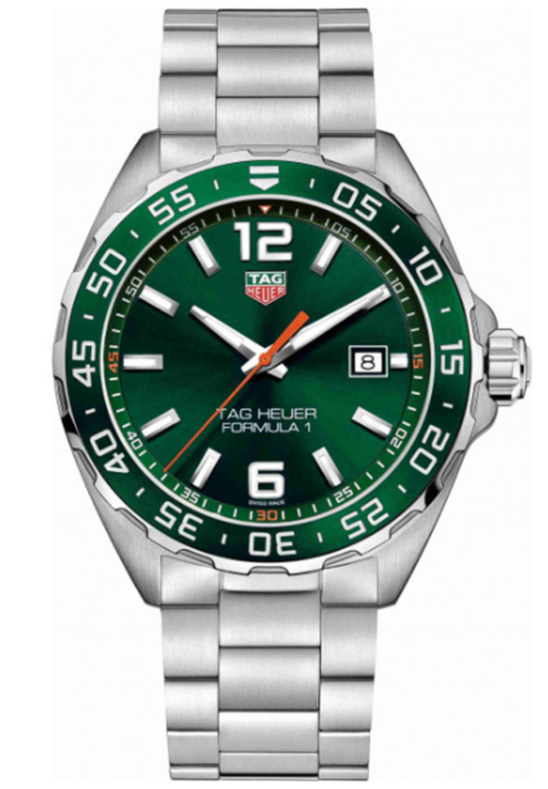 Tag Heuer Formula 1 Men S Quartz Swiss Made Silver Stainless Steel Green Dial 43mm Watch Waz1017 Ba0842