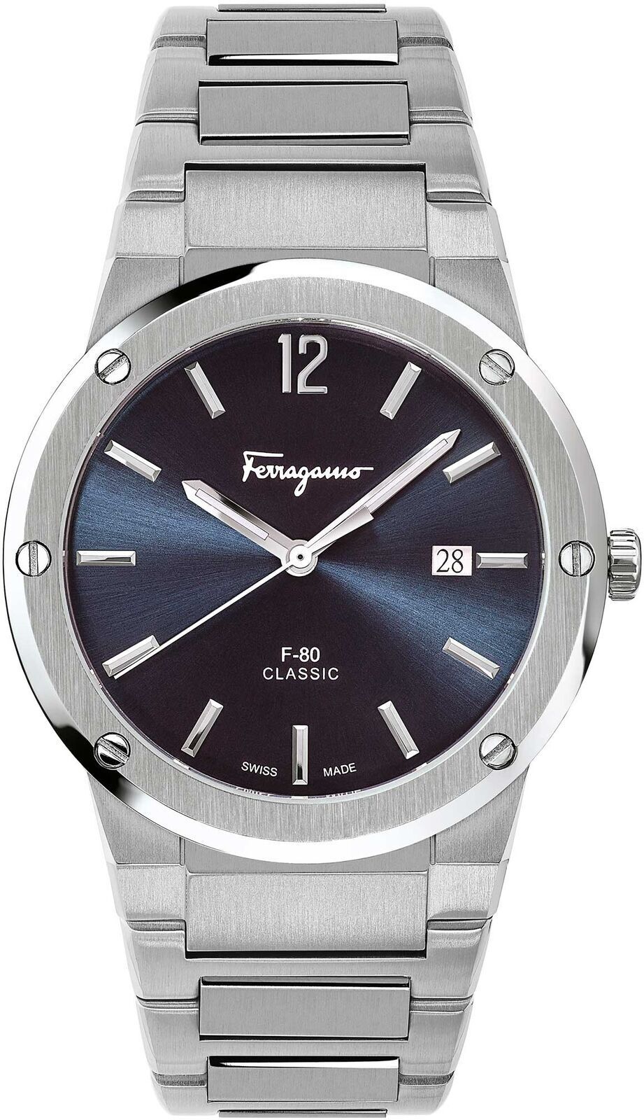 Salvatore Ferragamo F 80 Classic Blue Dial Silver Steel Strap Watch For Men Sfdt01320 - Image 4