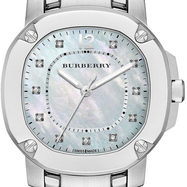 Burberry The Britain Diamonds Mother Of Pearl Dial Silver Steel Strap Watch For Women Bby1804 - alternate view