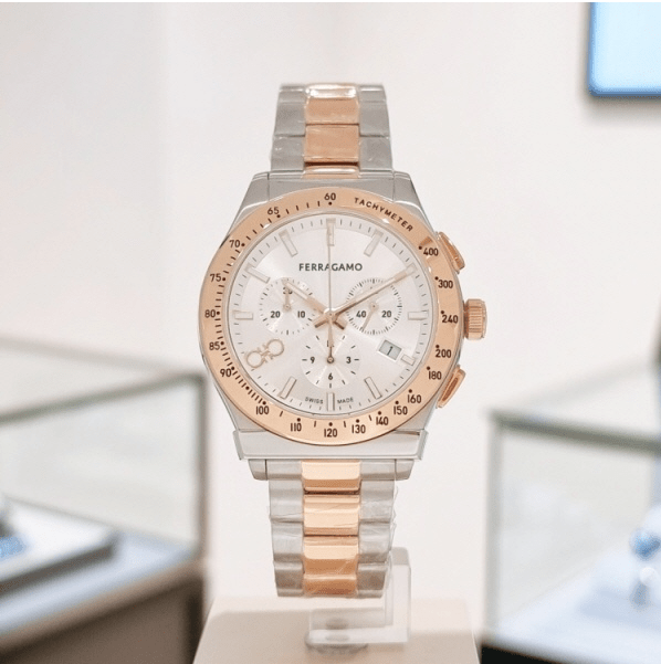 Salvatore Ferragamo 1927 Chrono Silver Dial Two Tone Steel Strap Watch For Men Sfkz00623 - Image 5