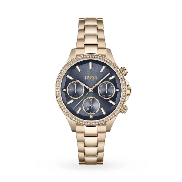 Hugo Boss Womens 1502566 Pandora Gold Tone Stainless Steel Watch With Blue Dial
