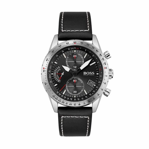 Hugo Boss Mens 1513853 Chronograph Pilot Edition Watch With Black Leather Strap