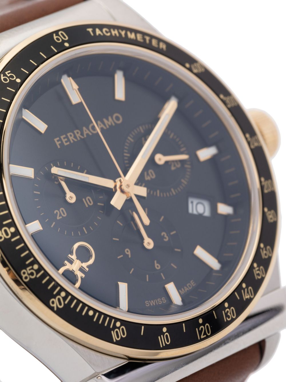 Salvatore Ferragamo 1927 Chrono Analog Black Dial Brown Leather Strap Watch For Men Sfkz00323 - Image 2