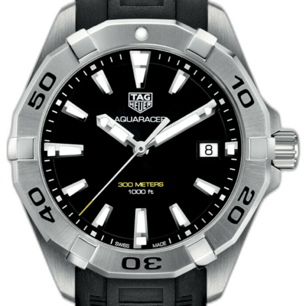 Tag Heuer Aquaracer Quartz Black Dial Black Rubber Strap Watch For Men Wbd1110 Ft8021