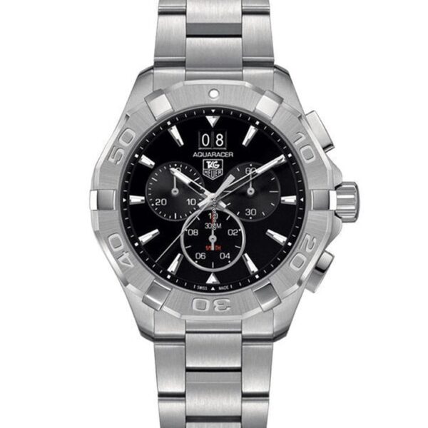 Tag Heuer Aquaracer Quartz Chronograph Black Dial Silver Steel Strap Watch For Men Cay1110 Ba0927 - alternate view