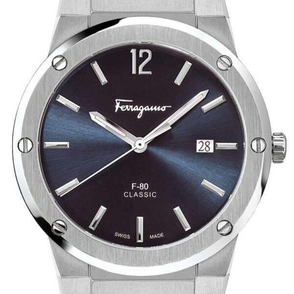 Salvatore Ferragamo F 80 Classic horloge met blauwe wijzerplaat en zilveren stalen band voor heren (SFDT01320) - alternate view