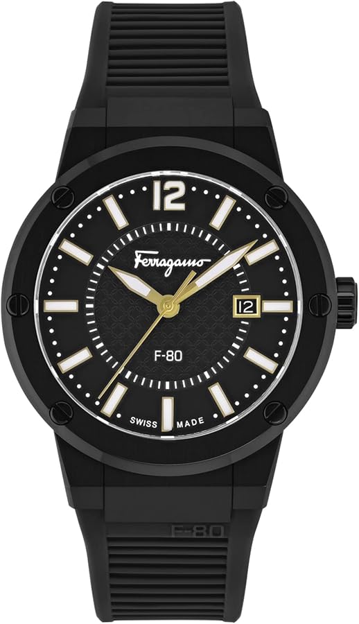 Salvatore Ferragamo F 80 Quartz Black Dial Black Rubber Strap Watch For Men Sfhy01622