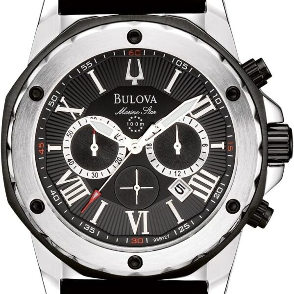 Bulova Marine Star Chronograph Black Dial Black Rubber Strap Watch For Men 98b127 - alternate view