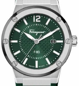 Salvatore Ferragamo F 80 Green Dial Green Rubber Strap Watch For Men Sfhy02722