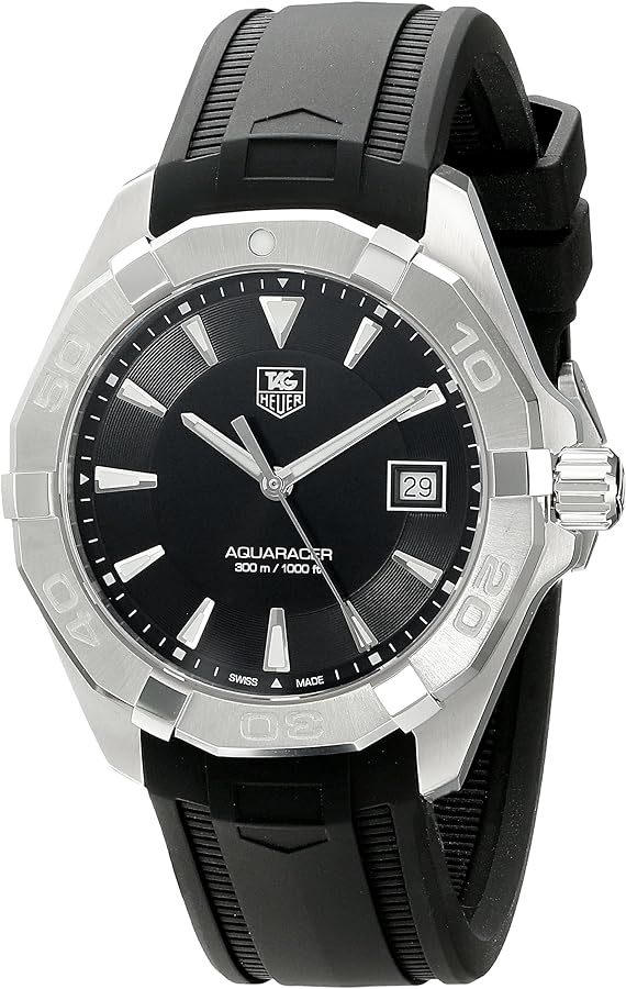 Tag Heuer Aquaracer Caliber 5 Automatic Black Dial Black Rubber Strap Watch For Men Way2113 Ft8021 - Image 4