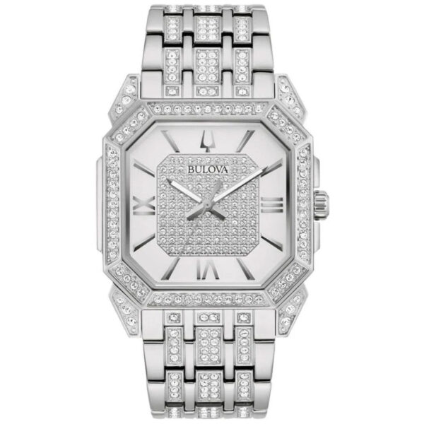 Bulova Crystal Mens Silver Watch 96a285