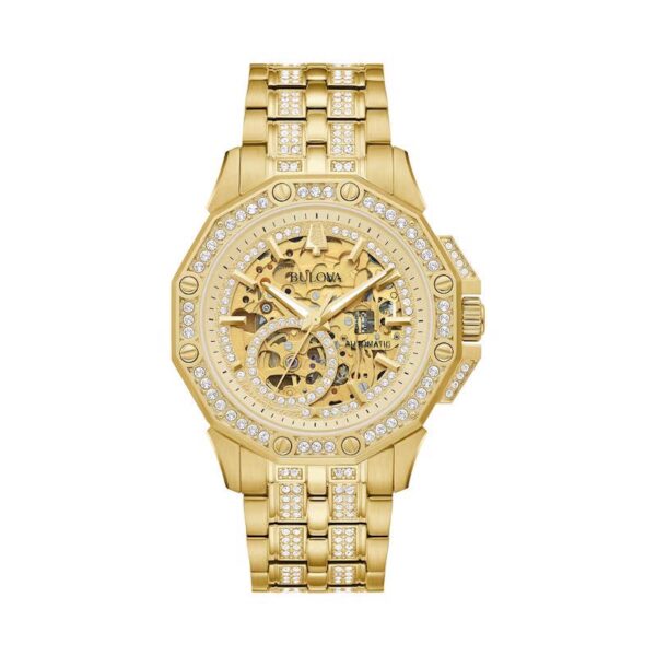 Bulova Crystal Mens Gold Watch 98a292