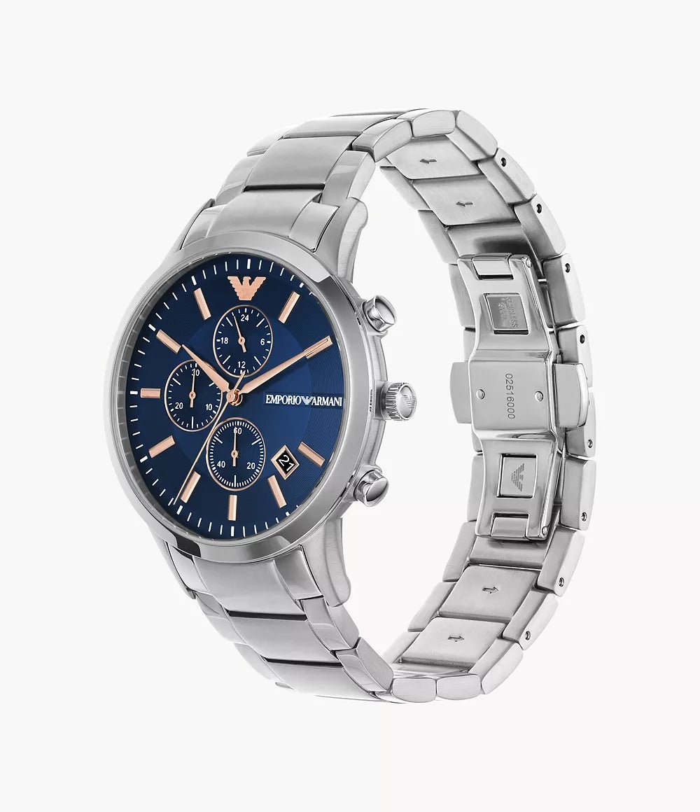 Emporio Armani Mens Ar11458 Rose Gold Tone Stainless Steel And Blue Leather Watch - Image 2