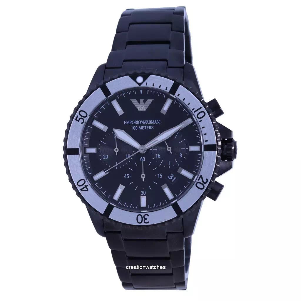 Emporio Armani Mens Ar80050 Black Ion Plated Stainless Steel Chronograph Watch