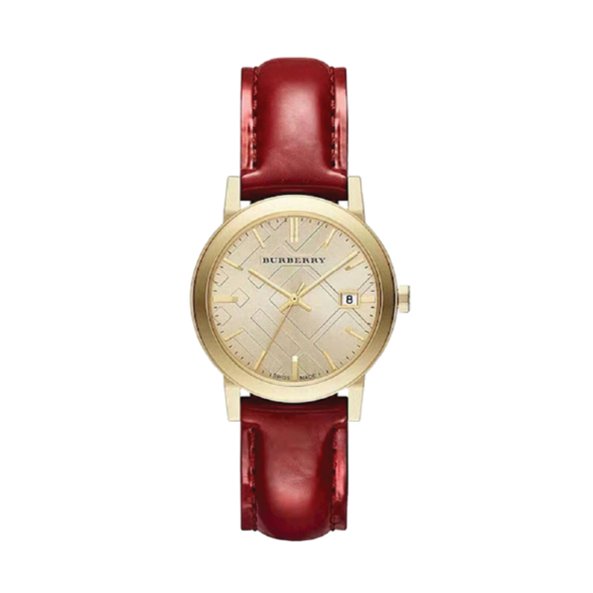 Burberry Gold Plated Red Patent Leather Women Watch Bu9140