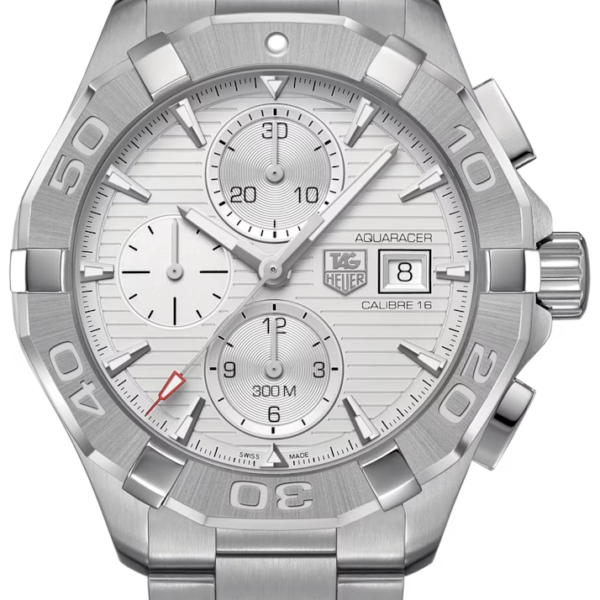 Tag Heuer Aquaracer Automatic Chronograph White Dial Silver Steel Strap Watch For Men Cay2111 Ba0927