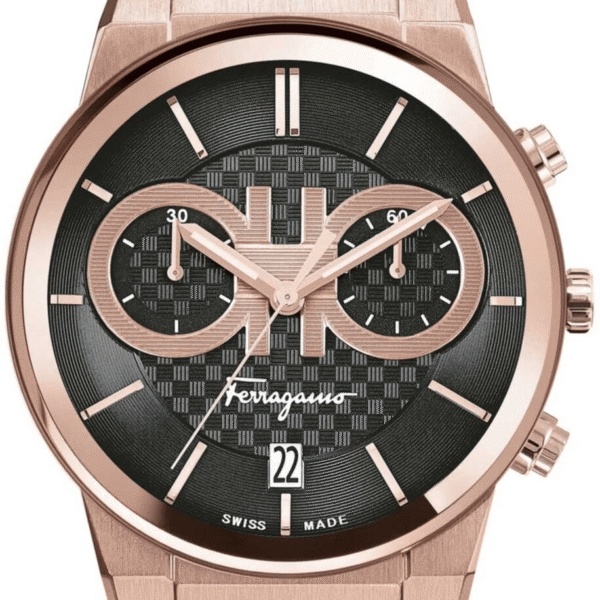 Salvatore Ferragamo Sapphire Chrono Horloge met zwarte wijzerplaat en zwarte rubberen band voor heren Sfme00721