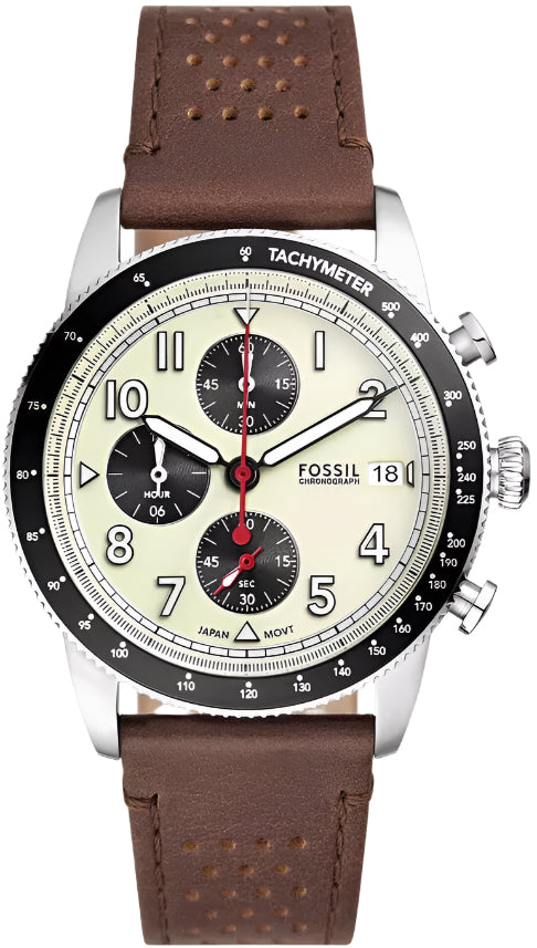 Fossil Sport Tourer Chronograph Brown Leather Strap Cream Dial Men S Watch Fs6042 - alternate view