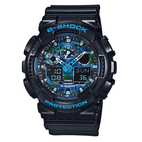 Casio G Shock Watch Mens Blue Camo Ga 100cb 1adr