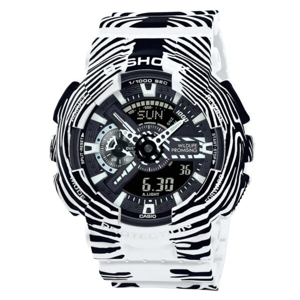 Montre Casio G-Shock pour homme, édition limitée zèbre, motif faune sauvage, référence GA 110WLP 7ADR