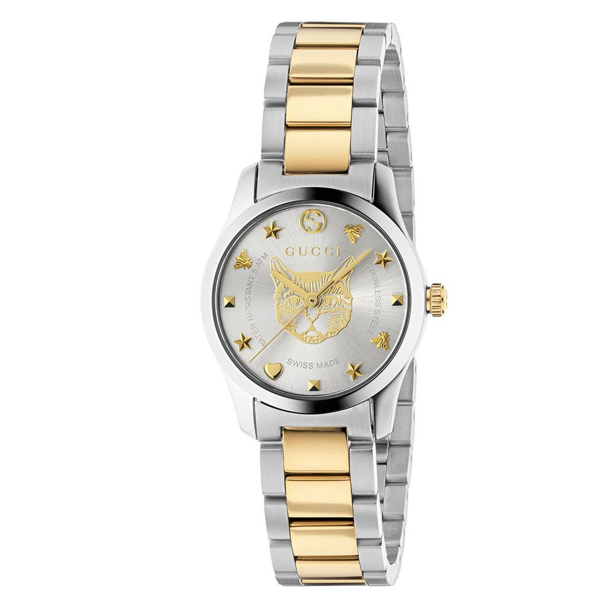 Gucci G Timeless Mystic Cat Steel And Gold Pvd Ladies Watch Ya126596
