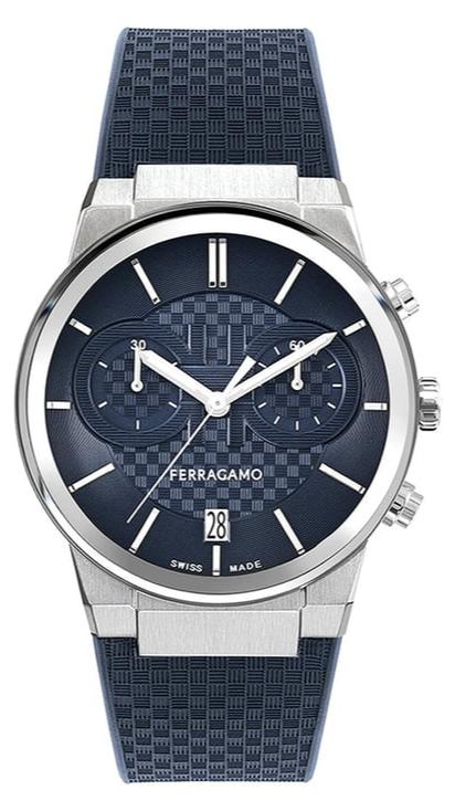 Salvatore Ferragamo Sapphire Chrono Blue Dial Blue Rubber Strap Watch For Men Sfme00923