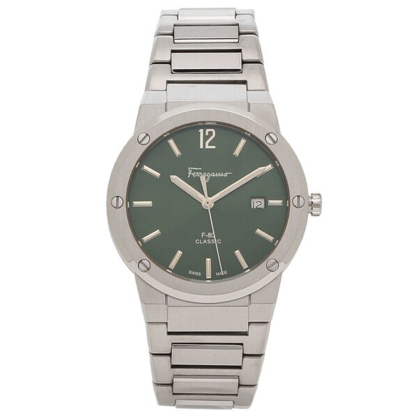 Salvatore Ferragamo F 80 Classic horloge met groene wijzerplaat en zilveren stalen band voor heren (SFDT02123) - alternate view