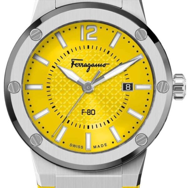 Salvatore Ferragamo F 80 Quartz Yellow Dial Yellow Rubber Strap Watch For Men Sfhy01222