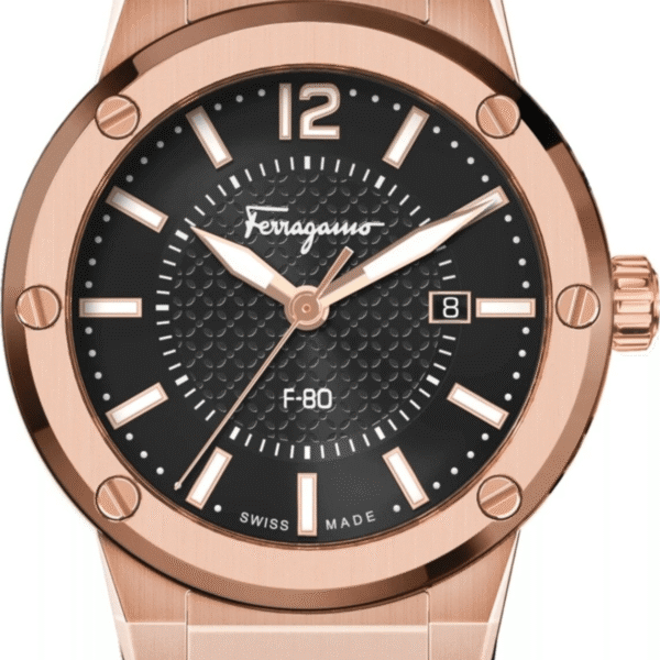 Salvatore Ferragamo F 80 Black Dial Black Rubber Strap Watch For Men Sfhy02522