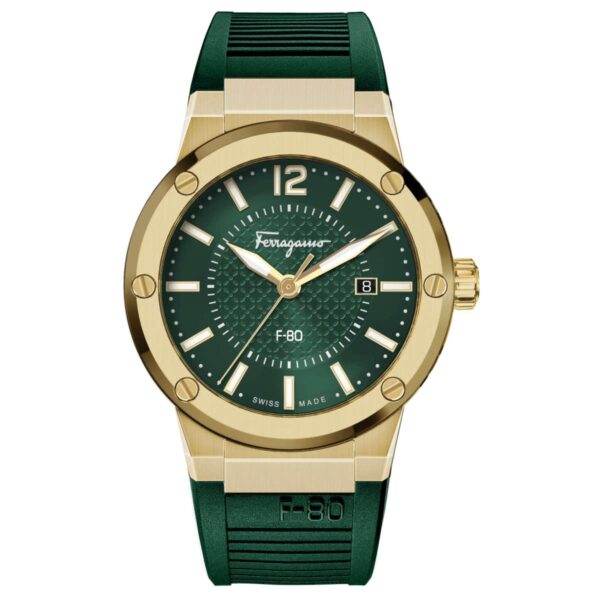Salvatore Ferragamo F 80 Green Dial Green Rubber Strap Watch For Men Sfhy02022 - alternate view