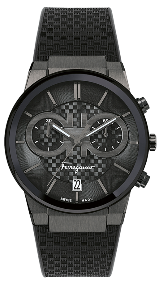 Salvatore Ferragamo Sapphire Chrono Black Dial Black Rubber Strap Watch For Men Sfme00621