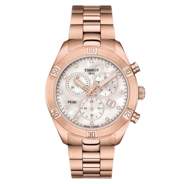 Tissot Ladies Watch Pr 100 Sport Chronograph 36mm White Rose Gold T1019103311600