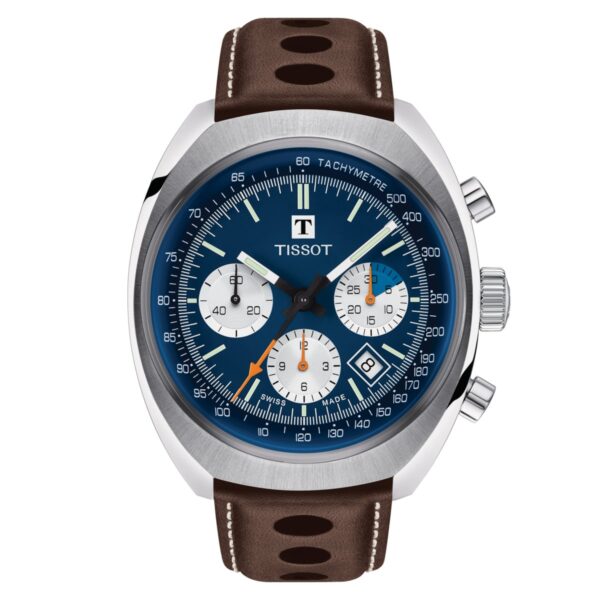 Tissot Mens Watch T Heritage 1973 Chronograph 43mm Blue Brown T1244271604100