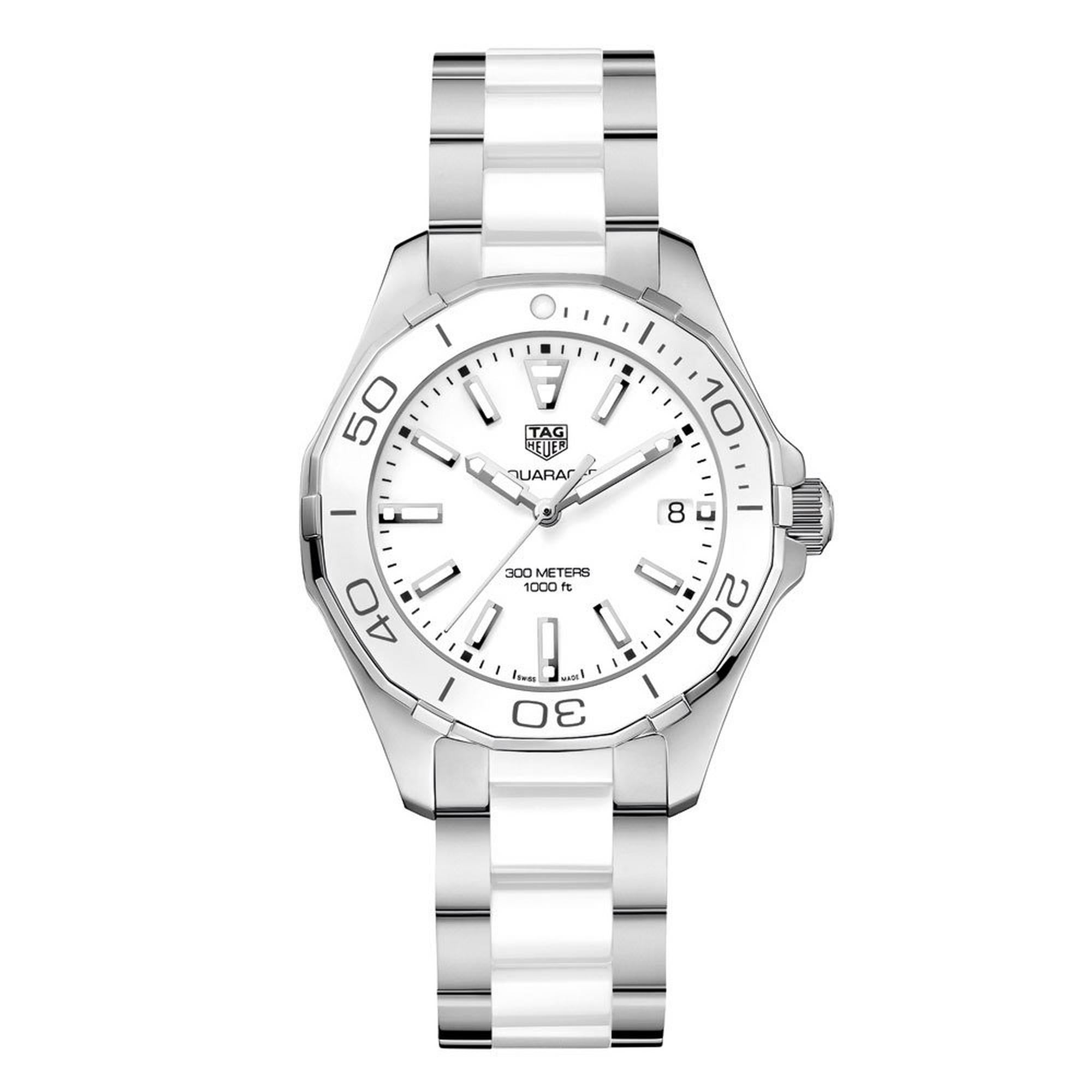 Montre Tag Heuer Aquaracer pour femme en acier inoxydable et céramique blanche