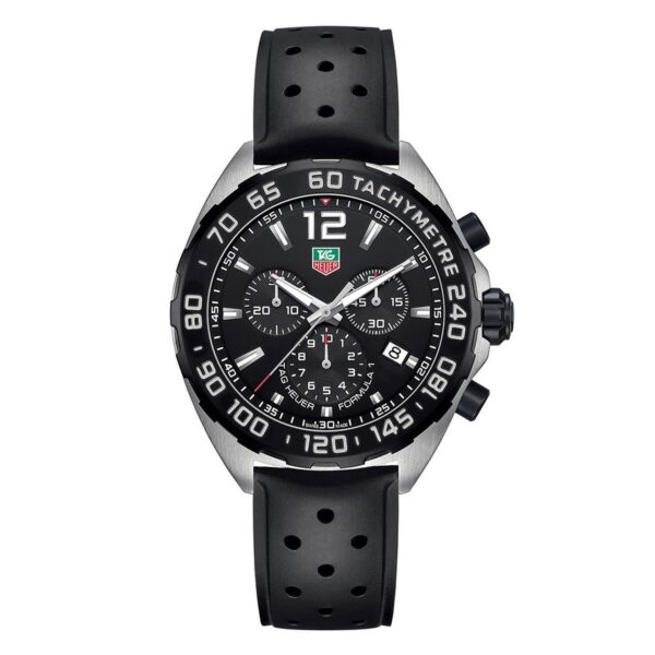 Tag Heuer Formula 1 Quartz Chronograph 43mm Mens Watch Stainless Steel Case With Black Rubber Strap Black Dial 1