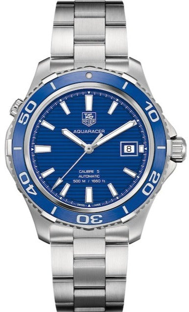 Tag Heuer Aquaracer Calibre 5 Automatic Blue Dial Silver Steel Strap Watch For Men Wak2111 Ba0830