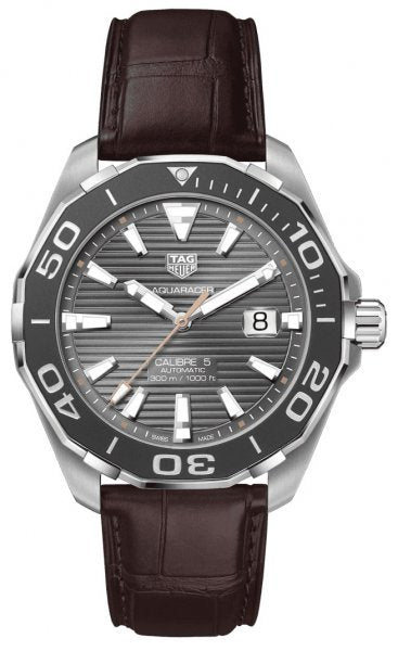 Tag Heuer Aquaracer Caliber 5 Black Dial Brown Leather Strap Watch For Men Way201m Fc6474 - alternate view
