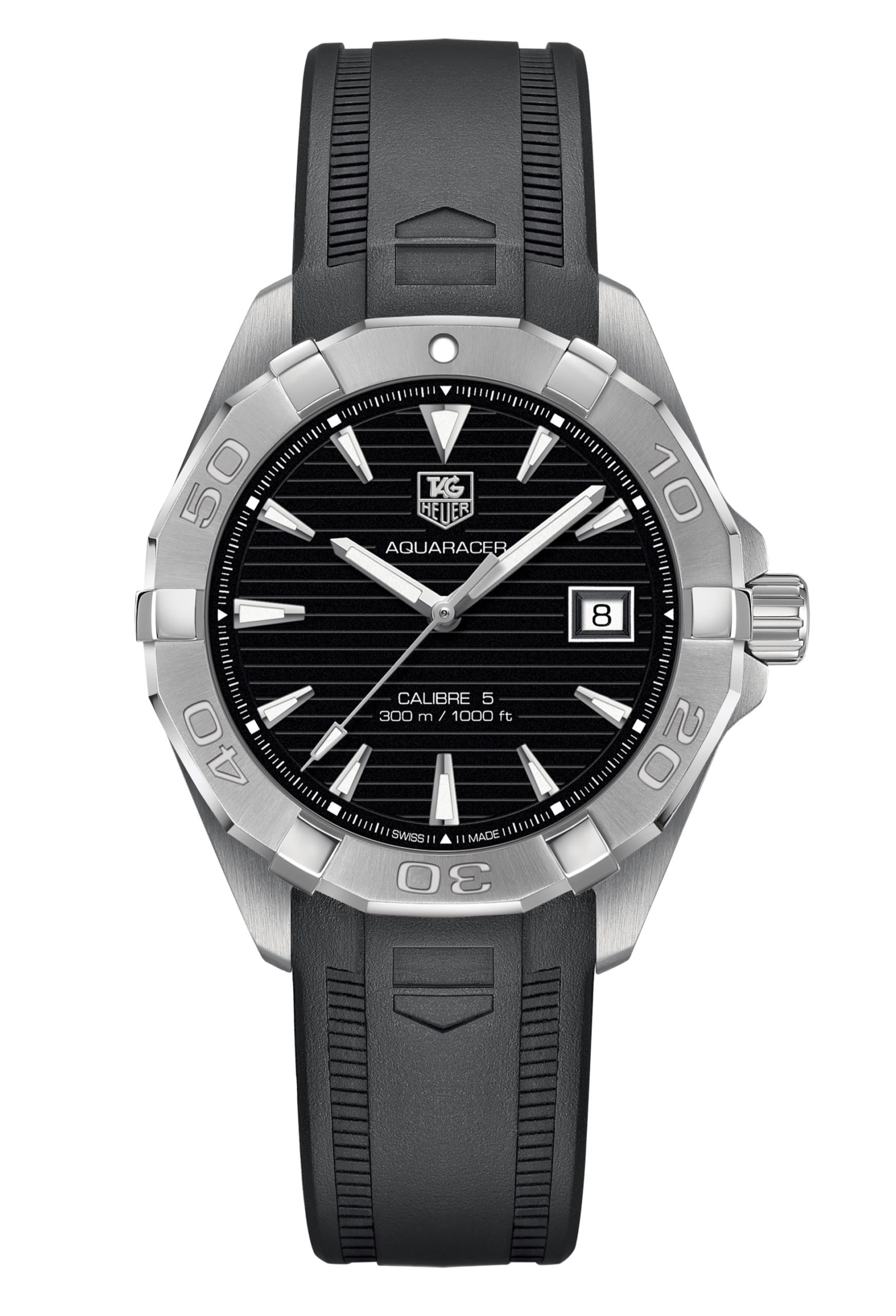 Tag Heuer Aquaracer Caliber 5 Automatic Black Dial Black Rubber Strap Watch For Men Way2113 Ft8021 - Image 3