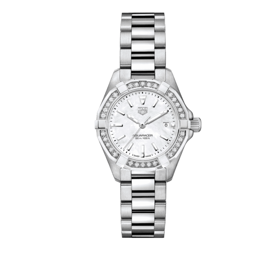 Tag Heuer Aquaracer Diamonds Mother Of Pearl White Dial Silver Steel Strap Watch For Women Wbd1413 Ba0741 - Image 2