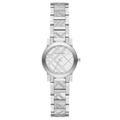 Ladies The City Engraved Silver Steel Burberry Bracelet Watch Bu9233
