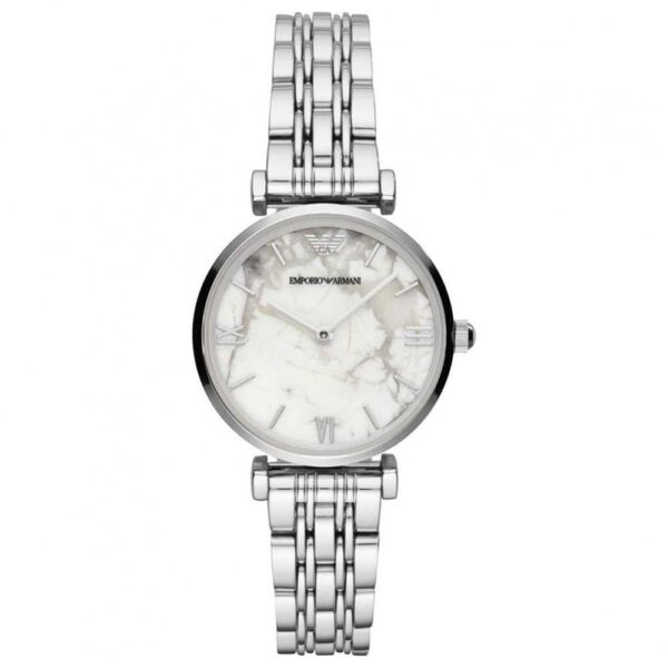 Emporio Armani Ar11170 Ladies Silver White Marble Watch