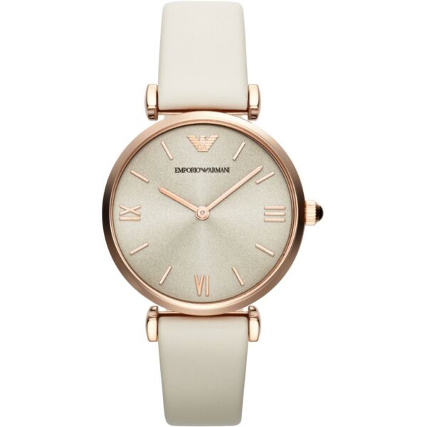 Montre automatique Emporio Armani AR1769 pour femme, modèle Gianni T-Bar, couleur crème