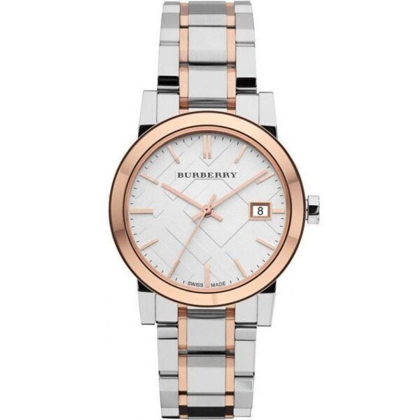 Burberry Ladies Watch Check Stamped Two Tone Bu9105