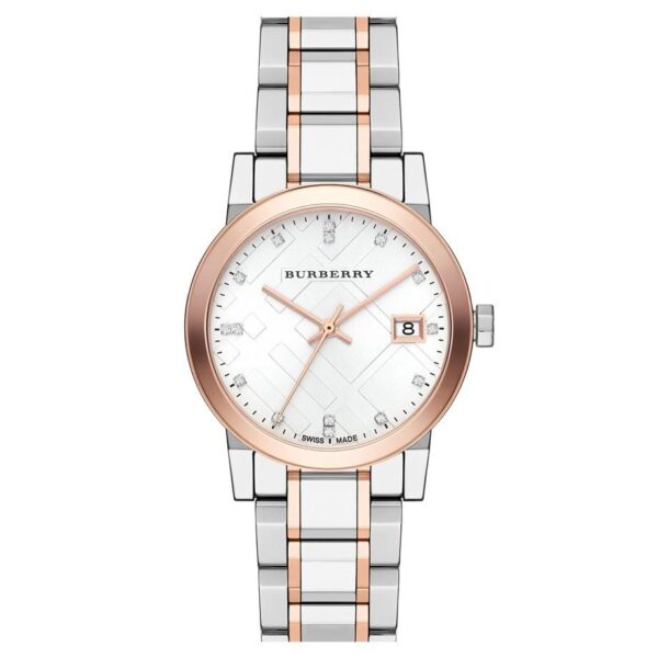 Burberry Ladies Watch Diamond Check Stamped Two Tone Bu9127