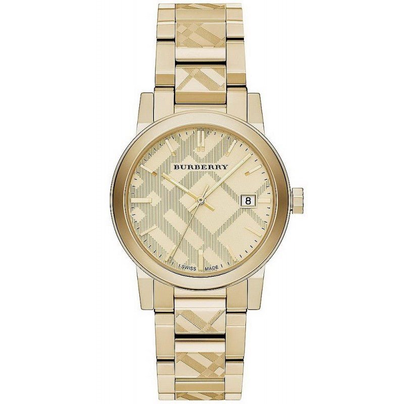 Burberry Mens Watch The City Engraved Checked Gold Bu9038