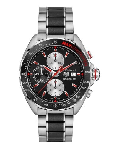 Tag Heuer Formula 1 Chronograph 43mm Automatic Mens Watch Stainless Steel With Black Dial Red Accents